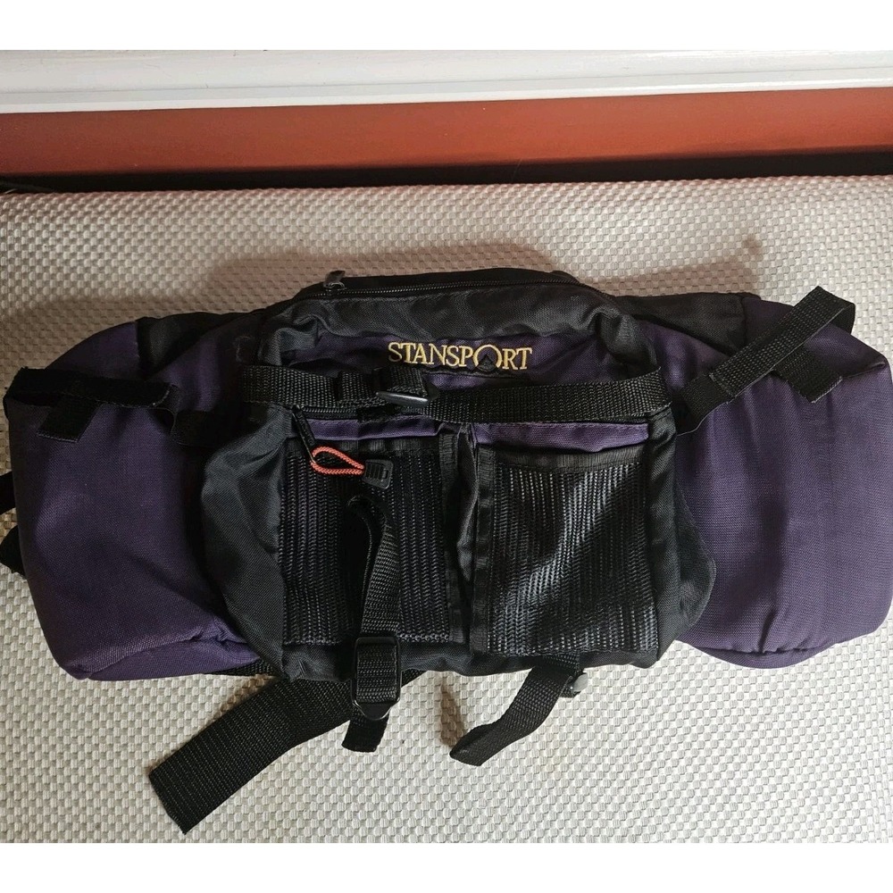 Vintage 90s Stansport Hiking Lumbar Waist Pack Purple Black Fanny Pack Dual...